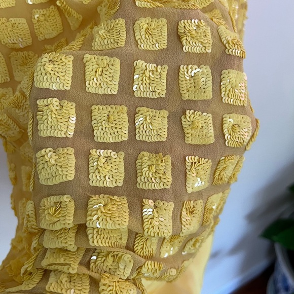 Aidan Mattox Womens Yellow Sequins Dress 6 Prom Homecoming Party Shine Silk Chic - Picture 10 of 17